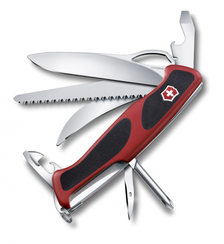 Нож Victorinox RangerGrip 58 Hunter, 130 мм, 13 функций, красный с черным 0.9683.MC