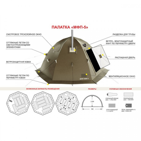 Палатка кемпинговая Берег МФП-5 хаки